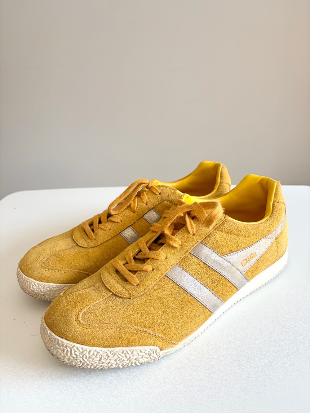 Gola Harrier Mirror Mustard Suede Metallic Retro Streetwear 10